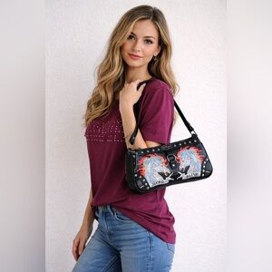 Ed Hardy Black and White Graphic Shoulder Bag